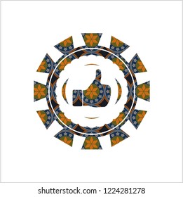 like icon inside arabic style badge. Arabesque decoration.