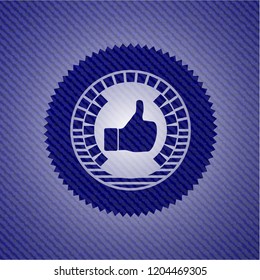 like icon inside badge with jean texture