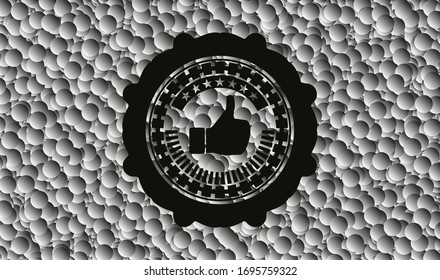 como un icono dentro del emblema negro con fondo de burbujas grises. Ilustración vectorial. Detallado.