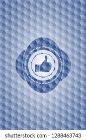 like icon inside blue hexagon badge.