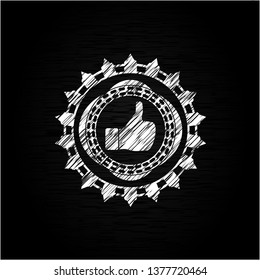 like icon inside chalkboard emblem on black board