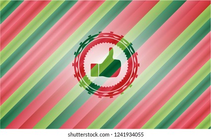 like icon inside christmas colors style emblem.