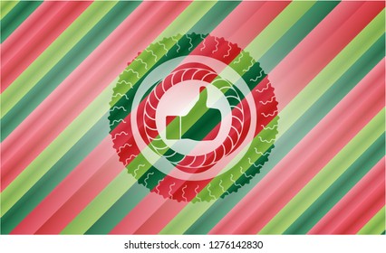 like icon inside christmas colors style badge.