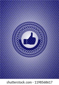 like icon inside emblem with denim high quality background