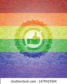like icon inside emblem on mosaic background with the colors of the LGBT flag