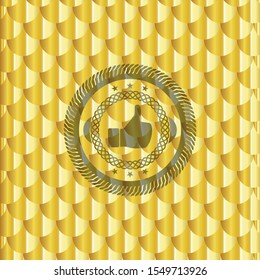 like icon inside golden badge or emblem. Scales pattern. Vector Illustration. Detailed.