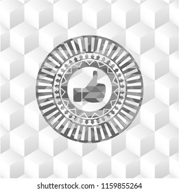 like icon inside grey emblem. Vintage with geometric cube white background