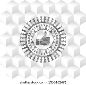 like icon inside grey emblem. Retro with geometric cube white background