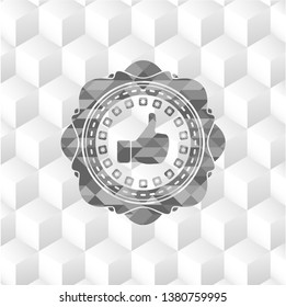 like icon inside grey emblem. Vintage with geometric cube white background