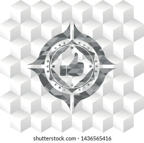 like icon inside grey icon or emblem with geometric cube white background