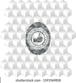 like icon inside grey emblem. Retro with geometric cube white background