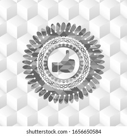 like icon inside grey icon or emblem with geometric cube white background