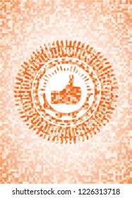 like icon inside orange mosaic emblem with background
