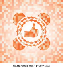 like icon inside orange mosaic emblem