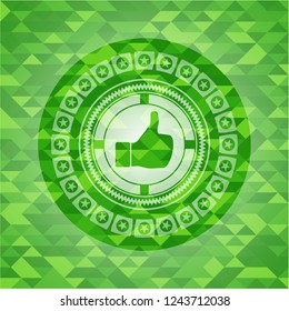 like icon inside realistic green mosaic emblem
