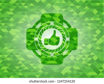 like icon inside realistic green mosaic emblem