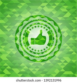 like icon inside realistic green mosaic emblem