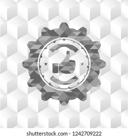 like icon inside realistic grey emblem with cube white background