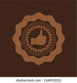 like icon inside realistic wooden emblem