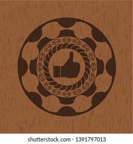 like icon inside realistic wooden emblem