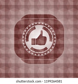 like icon inside red emblem with geometric pattern background. Seamless.