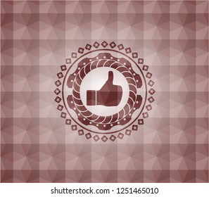 like icon inside red emblem with geometric background. Seamless.
