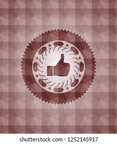like icon inside red emblem with geometric background. Seamless.