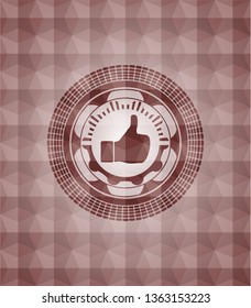 like icon inside red geometric badge. Seamless.