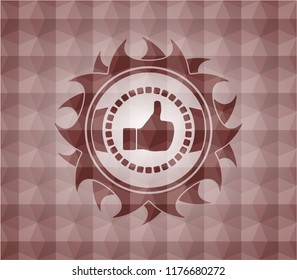 like icon inside red seamless emblem or badge with geometric pattern background.