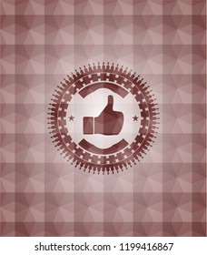 like icon inside red seamless emblem with geometric pattern background.