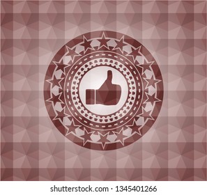 like icon inside red seamless geometric pattern emblem. Seamless.