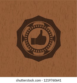 like icon inside retro style wood emblem