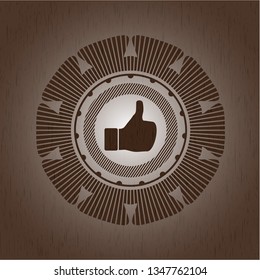 like icon inside retro style wood emblem