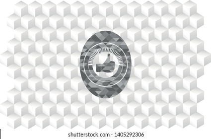like icon inside retro style grey emblem with geometric cube white background