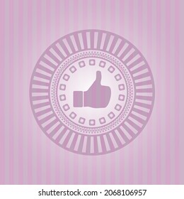 like icon inside retro style pink emblem. Concept design. 
