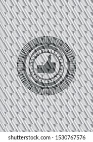 like icon inside shiny silver badge. Scales pattern. Vector Illustration. Detailed.