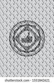 like icon inside silver color emblem or badge. Scales pattern. Vector Illustration. Detailed.