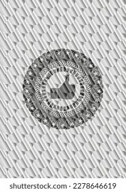 like icon inside silver shiny badge. Scales pattern. Vector Illustration. Detailed. 