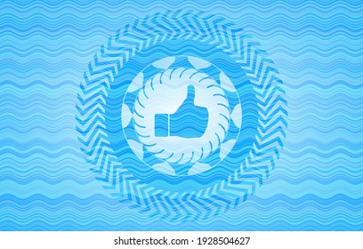 like icon inside sky blue water emblem background. 