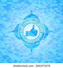 like icon inside sky blue mosaic emblem. 