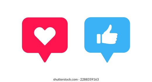 Like icon. Love symbol. Heart signs. Social symbols. Thumb up icons. Blue, red color. Vector isolated sign.