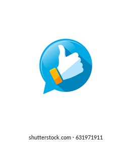 Like Icon on the Bubble Speech. Thumb Up Vector Illustration for Web Design.