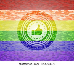 like icon on mosaic background with the colors of the LGBT flag