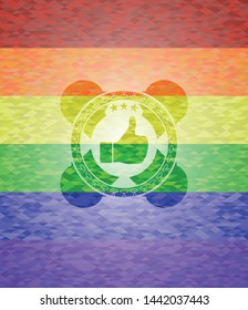 like icon on mosaic background with the colors of the LGBT flag