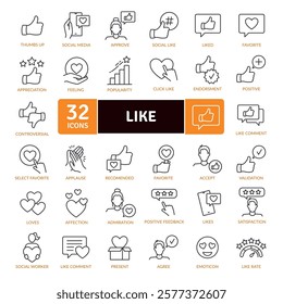 Like Icon pack. Icon set of social network action: like, appreciation, valuration thumbs up and more