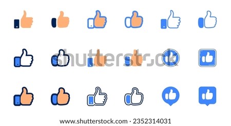 like icon pack set - thumbs up symbol in outline and solid style. feedback reaction icon. website icon. like icon