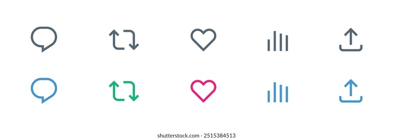 like icon, reply, retweet, view, share icon signs - social media notification like comment, share icons. social network post reactions collection set. vector illustration