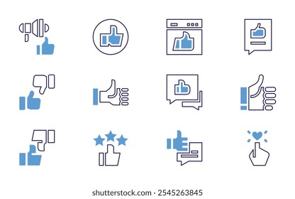Like icon set. Bold line style. Duotone colors. Editable stroke. rating, love, thumb up, thumbs up, like, chat, browser.