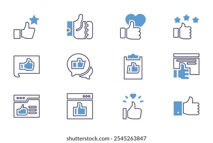 Like icon set. Bold line style. Duotone colors. Editable stroke. like, super, rating, magnet, love message, thumbs up, thumb up, clipboard.