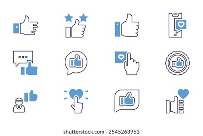 Like icon set. Bold line style. Duotone colors. Editable stroke. smartphone, badge, discussion, thumbs up, thumb up, follower, like, reviews.